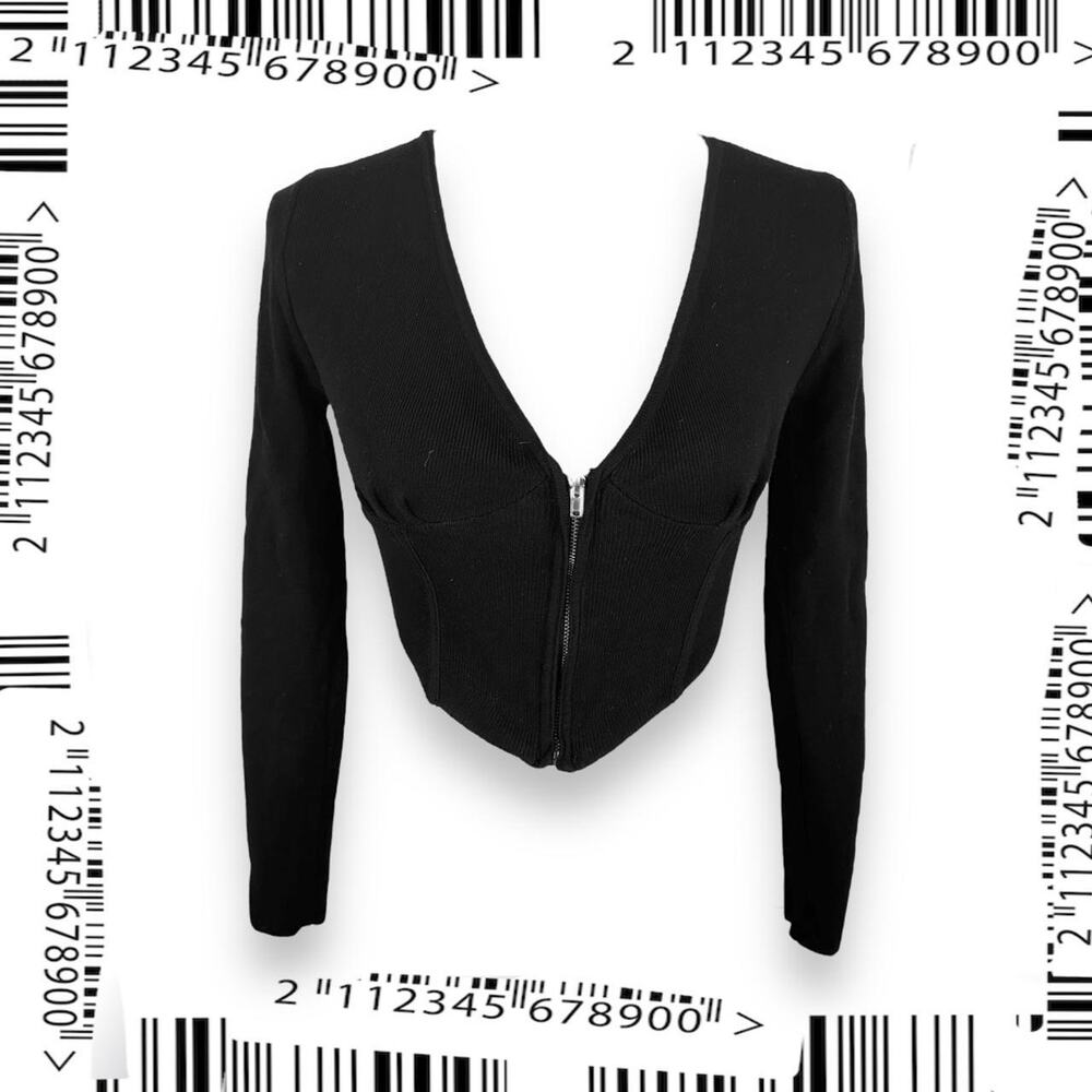 Balletcore Y2K Corset Black Sweater Cardigan Cropped Sz S